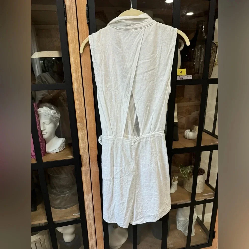 Zara linen romper tie front collar vneck wrap jumpsuit skort lapel vneck dress